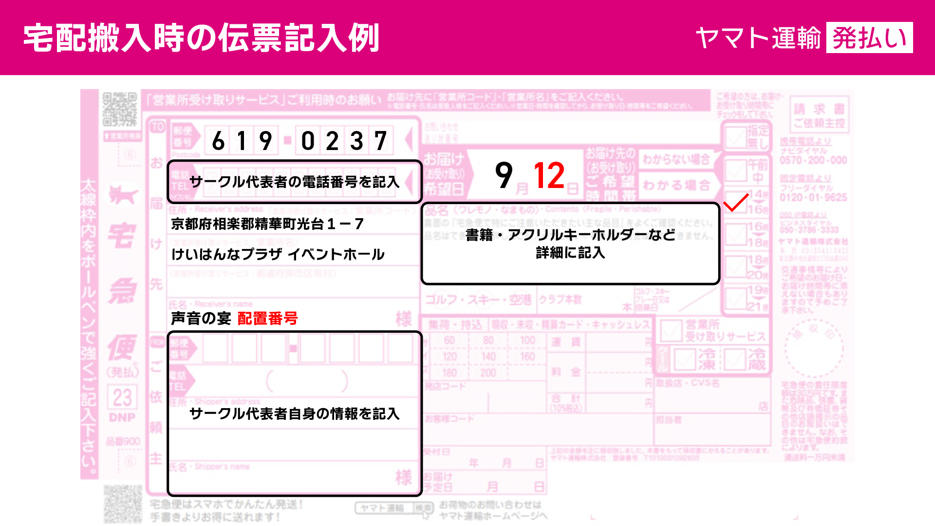 宅配伝票記入例